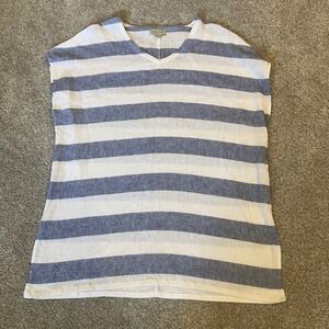 Charlie Paige Blue White Striped Linen Blend V-Neck Tunic Top Dress L/XL Coastal